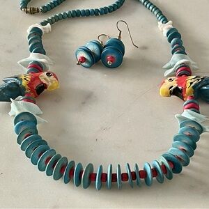 Colorful Parrot Necklace and Earring Set